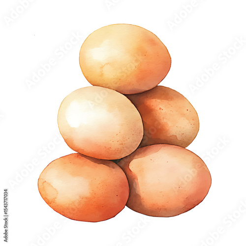 Pile of chicken eggs watercolor style on transparent background png vector