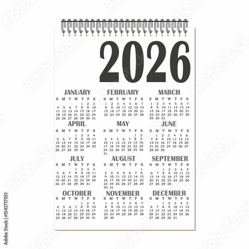 calendar for 2026. vertical calendar sheet.