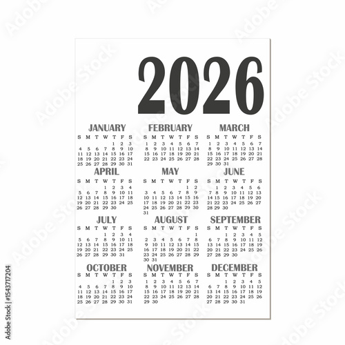 calendar for 2026. vertical calendar sheet.
