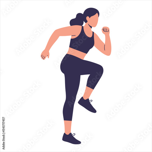 Tableau sur toile Female Athlete Warming Up Vector Illustration - Dynamic Woman High-Knee Running