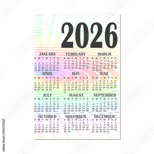 calendar for 2026. vertical calendar sheet.