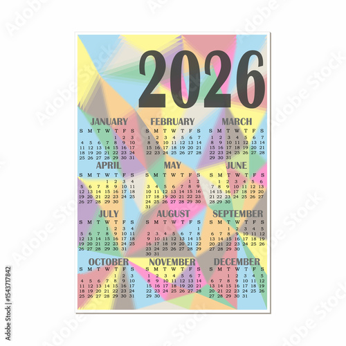 calendar for 2026. vertical calendar sheet.