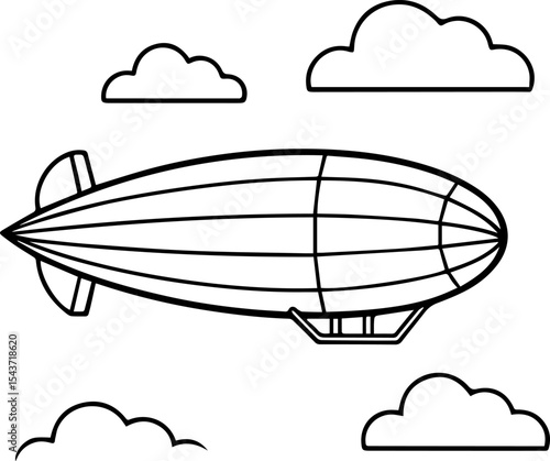airship with clouds outline coloring book page