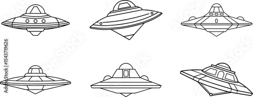Set of Spaceship outline vector illustration, line art
