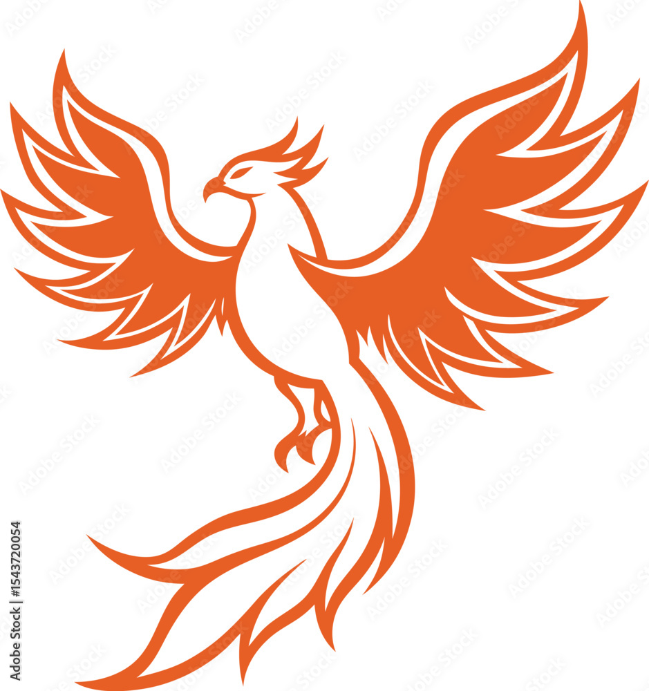 Obraz premium Phoenix Silhouette Line Art Vector Illustration On White Background