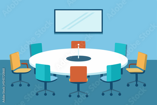 Vector illustration of an empty office meeting room with a conference table and chairs