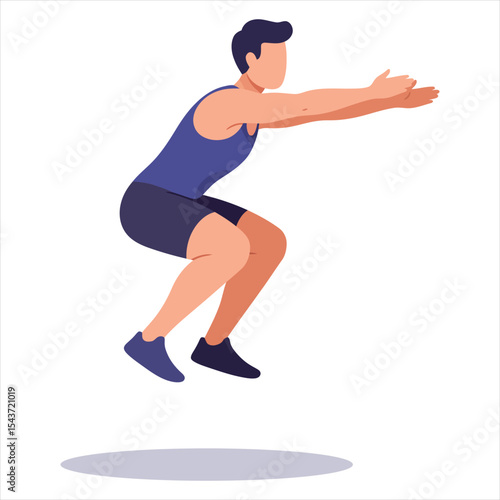 Man Performing Jump Squat Exercise Vector - Athlete Training Legs and Glutes for Explosive Power and Fitness