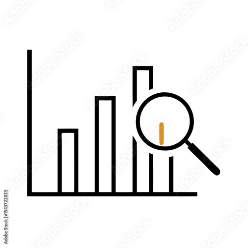 Data analysis concept with bar chart and magnifying glass icon