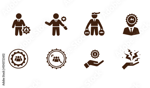 Business icons representing teamwork support brainstorming ideas and problem solving strategies