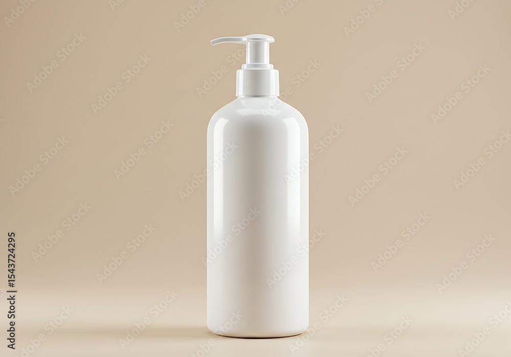 White plastic bottle with pump dispenser on neutral background White plastic bottle with pump dispenser on neutral background