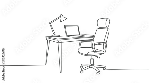 Single line drawing modern home office desk setup