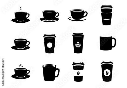 Vector set of coffee cups and mugs isolated on white background