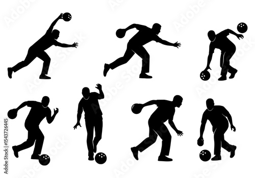 Vector silhouettes of bowling players isolated on white background