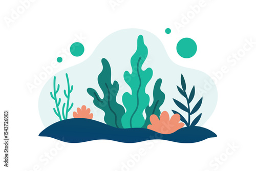 seaweed for seascape doodle sea plants vector.