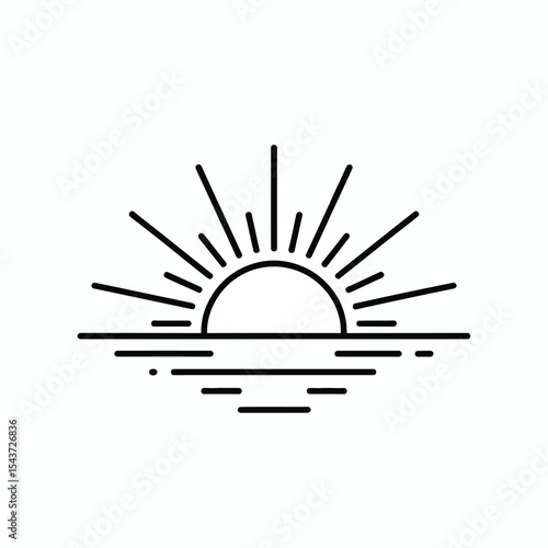 Simple line art sunrise over ocean
