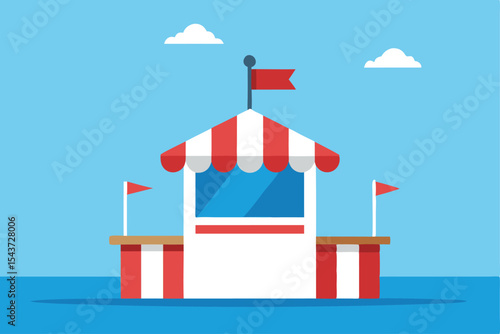 Festive Fair Kiosk A Charming Illustration of a Market Stall Against a Bright Blue Sky