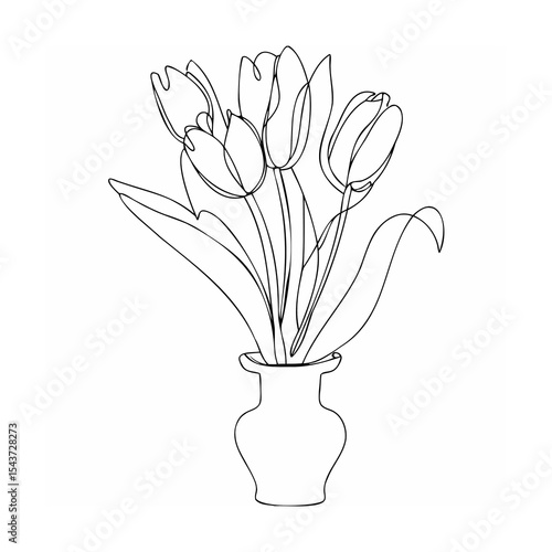 Black Line Art Tulips in Simple Vase flowers black and white