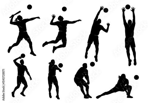 Wallpaper Mural Vector silhouettes of volleyball players in various actions isolated on white background Torontodigital.ca