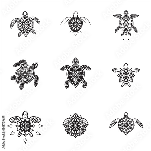 set of Mandala sea turtle