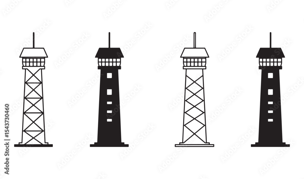 Obraz premium Vector illustrations showcasing four different stylized antenna or communication tower designs.