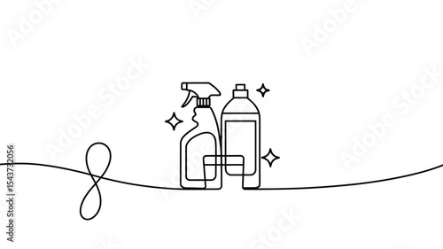 Cleaning supplies line art illustration