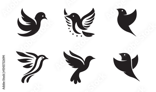 Bird dove silhouette shape set. Vectorial illustrations of various bird silhouettes. Vector illustration eps 10