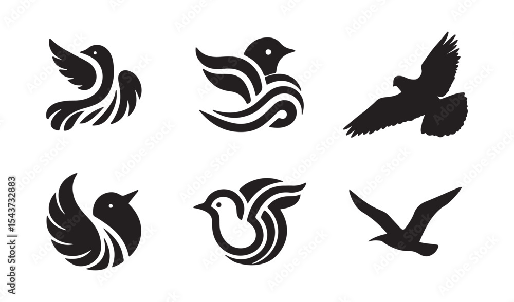 Obraz premium Bird dove silhouette shape set. Vectorial illustrations of various bird silhouettes. Vector illustration eps 10