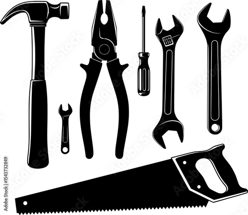 vector carpenter tools silhouette white background