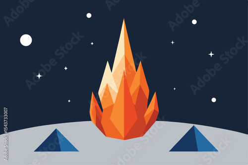 Abstract Campfire Illustration Geometric Fire Under Starry Sky for Visual Appeal and Digital Art