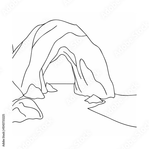Black Line Art Coastal Rock Arch Landscape Drawing