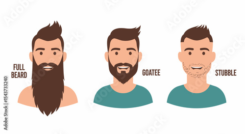 Beard Styles Bearded Men Vector Illustration Set