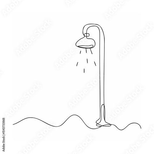 Single Line Art Showerhead Water Flowing Minimalist Design
