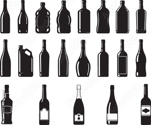 wine or glass bottles vector silhouette set