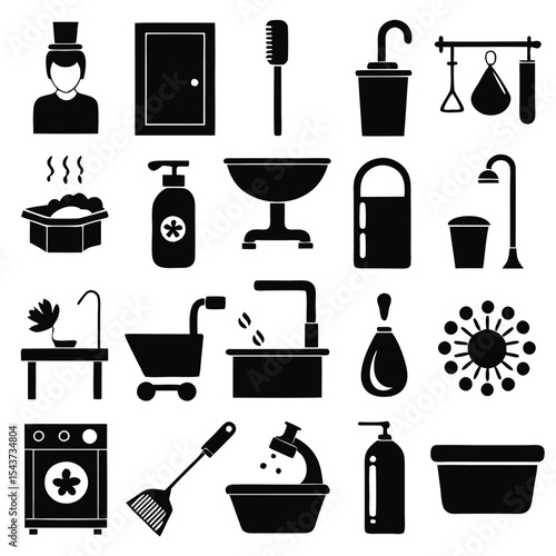 Bathroom elements vector icon set