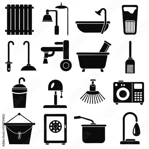 Bathroom elements vector icon set