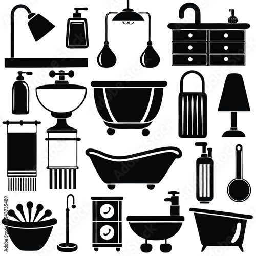 Bathroom elements vector icon set