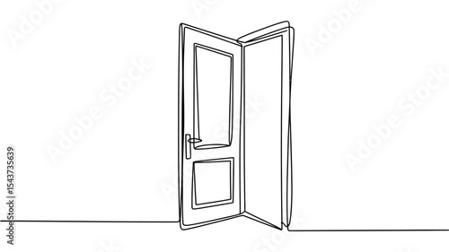 Single line drawing of an open door