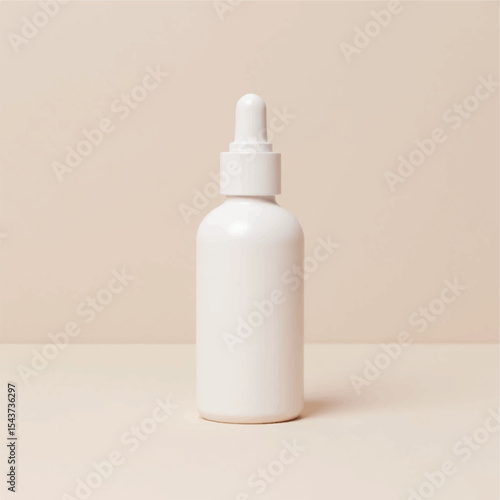 Dropper Bottle 3D Rendering White Blank Mockup,3d illustration of glass bottles unlabeled with dropper cap on rock with light background. Scene for advertising cosmetic,mockup for serum product,rock,