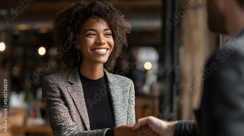 Smiling Businesswoman Shaking Hands, Building Partnership & Trust