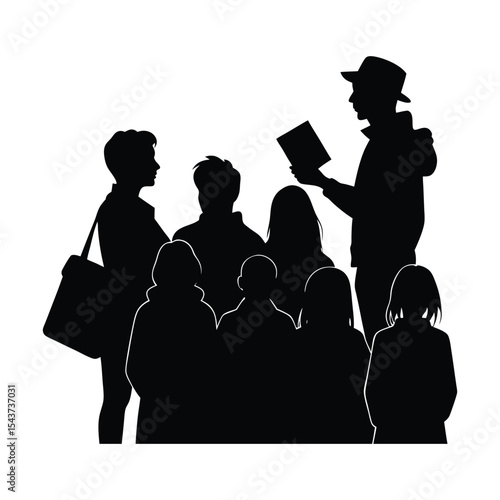Silhouette of a travel group listening to a local guide