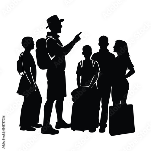 Silhouette of a travel group listening to a local guide