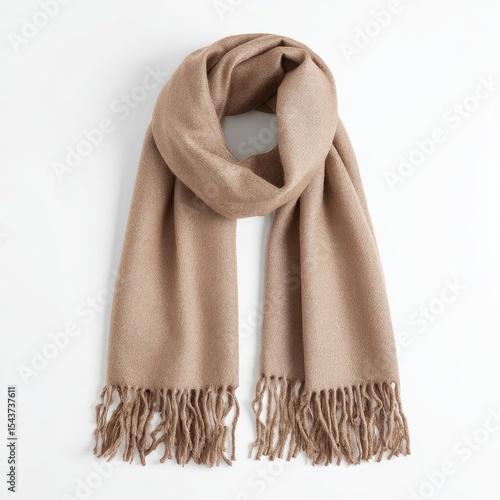 Beige woolen scarf with fringes