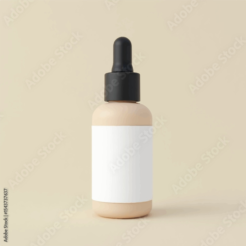Dropper Bottle 3D Rendering White Blank Mockup,3d illustration of glass bottles unlabeled with dropper cap on rock with light background. Scene for advertising cosmetic,mockup for serum product,rock,