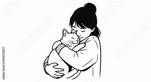 A person warmly embracing their cat