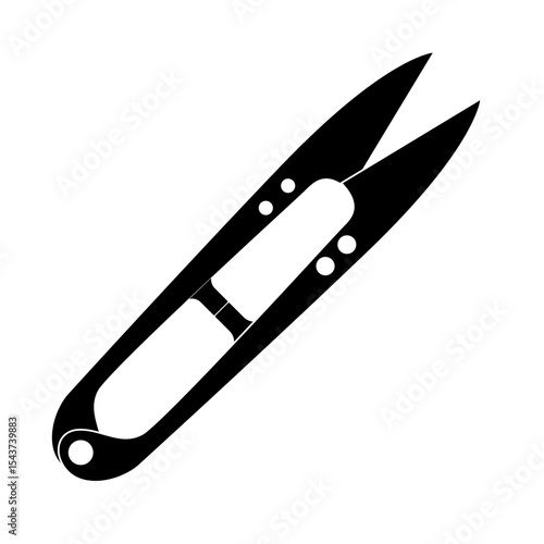 Thread Snips Silhouette Vector Illustration. Vector illustration of a thread snips tool in black silhouette style, shown in an open position.