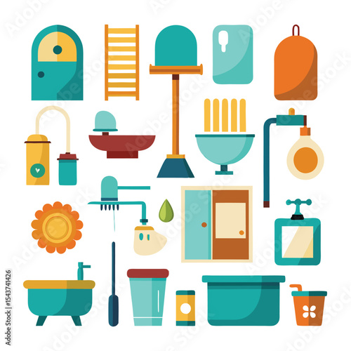 Bathroom elements vector icon set