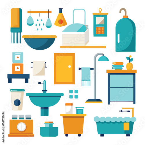 Bathroom elements vector icon set