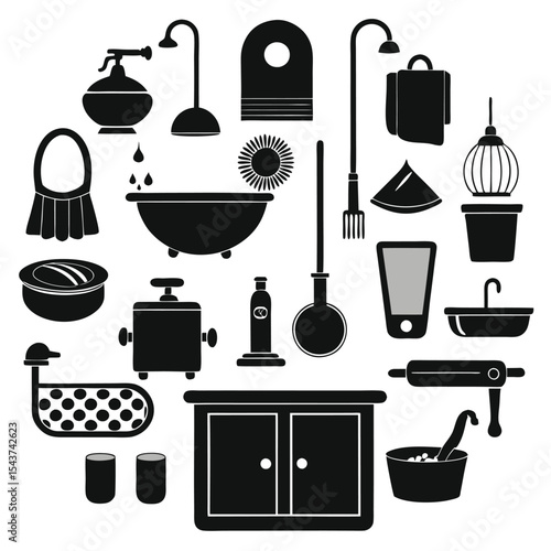 Bathroom elements vector icon set