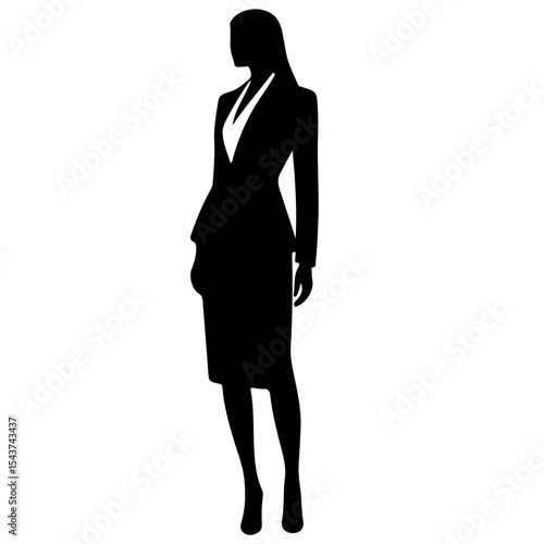 Black silhouette of a woman in a business suit, vector illustration