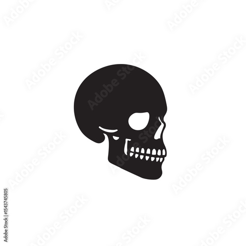 Frontal skull icon vector. Bold skull facing front for horror themes, danger signs, or educational materials.